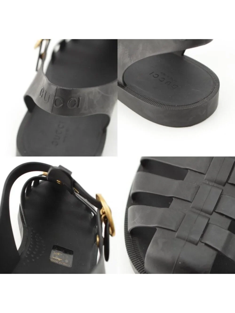 Gucci GG Marmont Rubber Tiger Head Sandals Black